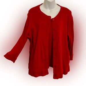 Rafaella Red Button-Front 3/4 Sleeve Cardigan and Tank